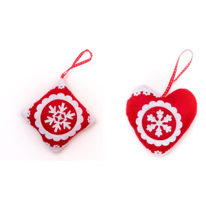 Ялинкова іграшка м'яка - Серце, 12 см, червоний з білим, текстиль (430710-2)