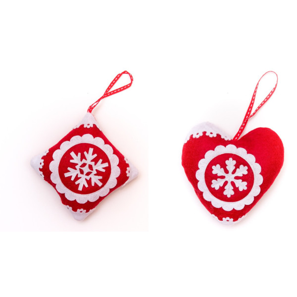 Ялинкова іграшка м'яка - Серце, 12 см, червоний з білим, текстиль (430710-2)