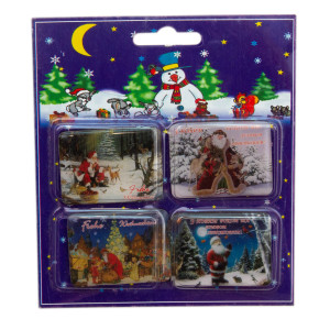 Набір новорічних магнітів Санта (Дід Мороз), горизонтальні, 4 шт, 3,2x4,5 см (013913-6)