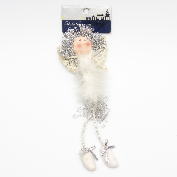 Новорічна ялинкова іграшка - фігурка Янгол, 18 см, білий, текстиль (001392)