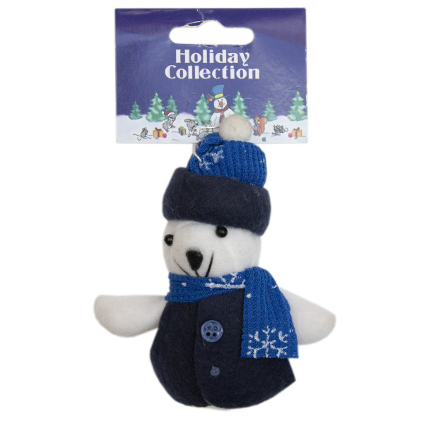 Ялинкова іграшка м'яка - Синій ведмідь, 9 см, синій з білим, текстиль (000388-16)