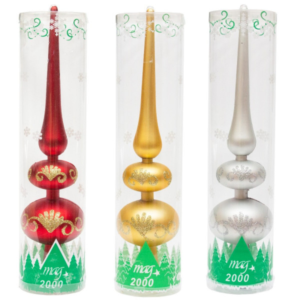 Ялинкова прикраса - верхівка на ялинку з візерунком, h-30 см, червоний, матовий, пластик (030231-3)