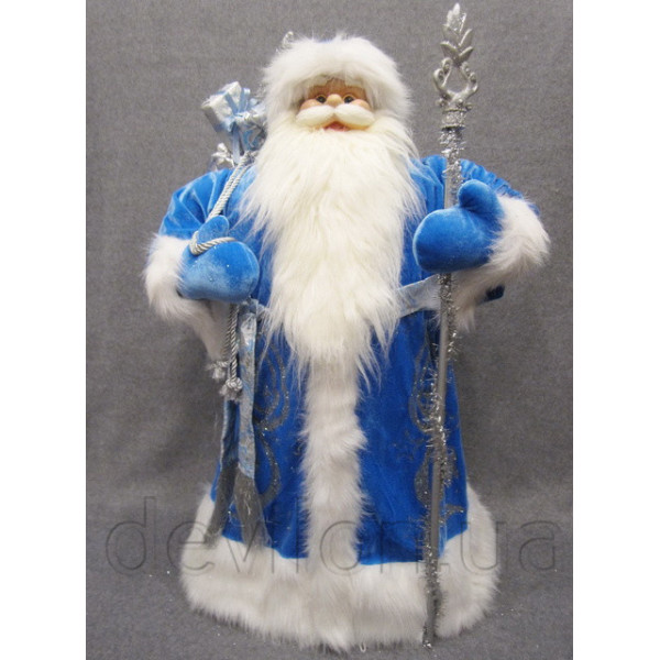 Новорічна сувенірна фігурка Санта (Дід Мороз) у блакитній шубі, 80 см, синій, пластик, текстиль (600137)