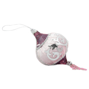 Ялинкова іграшка м'яка - Дзига, 10 см, рожевий з бордовим, текстиль з бісером (430253-2)