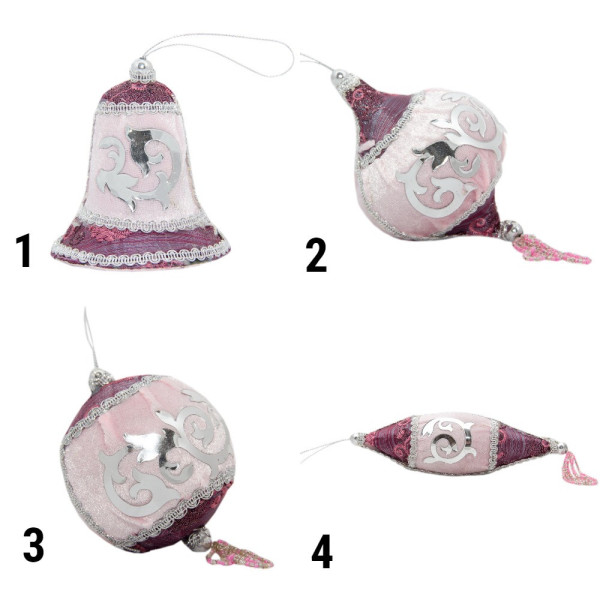 Ялинкова іграшка м'яка - Дзига, 10 см, рожевий з бордовим, текстиль з бісером (430253-2)