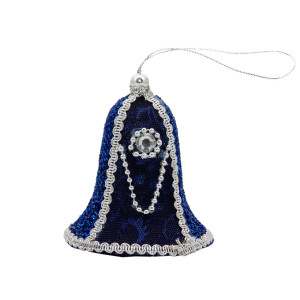 Ялинкова іграшка м'яка - Дзвіночок, 10 см, синій, текстиль з бісером (430284-1)