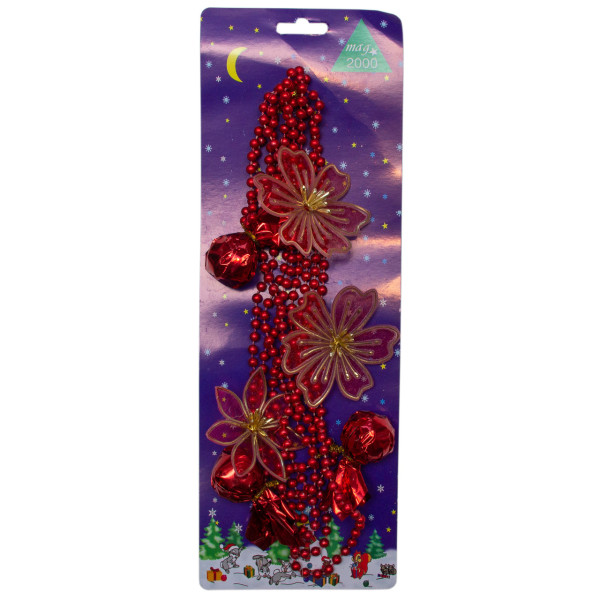 Намисто на ялинку з прикрасами, 2,7 м, червоний, пластик (472109-3)