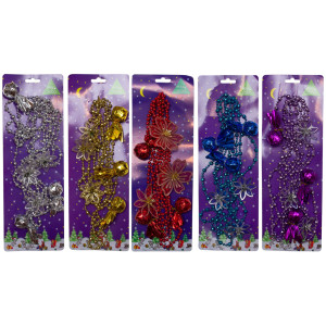 Намисто на ялинку з прикрасами, 2,7 м, червоний, пластик (472109-3)