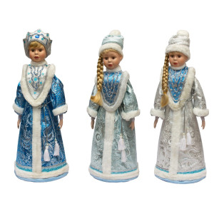 Новорічна сувенірна фігурка Снігуронька в блакитній шубі, 66 см, кераміка, текстиль (180448-1)