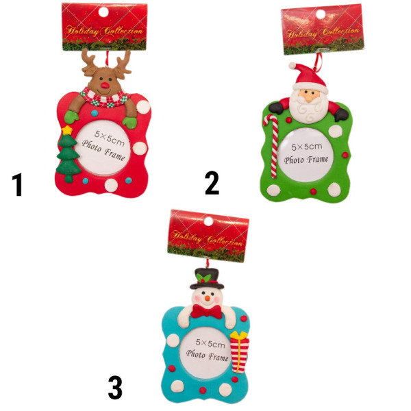 Новорічна ялинкова іграшка - фоторамка Сніговик, 12 см, блакитний, полірезин (001576-3)