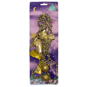 Намисто на ялинку з прикрасами, 2,7 м, золотистий, пластик, текстиль (472093-2)