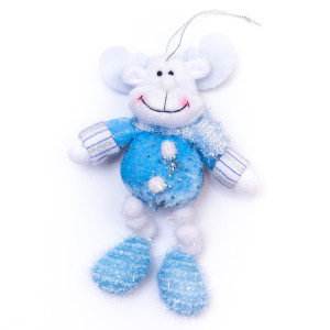 Ялинкова іграшка м'яка на підвісці - Олень, 15 см, блакитний, текстиль (180028-5)