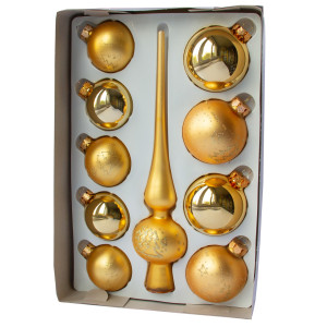 Набір ялинкових іграшок - кулі з верхівкою, 10 шт, D5-6 см, золотистий, у ялинку, скло, мікс (390267-16)