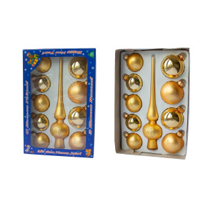 Набір ялинкових іграшок - кулі з верхівкою, 10 шт, D5-6 см, золотистий, у ялинку, скло, мікс (390267-16)