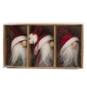 Набір ялинкових іграшок - Санта (Дід Мороз), 3 шт, 7 см, білий, червоний, дерево (480197)