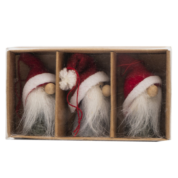 Набір ялинкових іграшок - Санта (Дід Мороз), 3 шт, 7 см, білий, червоний, дерево (480197)