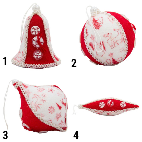 Ялинкова іграшка м'яка - Бурулька, 15 см, червоний з білим, текстиль (430017-4)