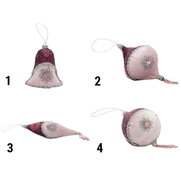 Ялинкова іграшка м'яка - Бурулька, 10 см, рожевий з бордовим, текстиль з бісером (430222-3)