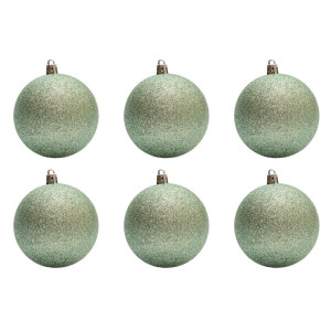 Набір ялинкових іграшок - кулі, 6 шт, D8 см, м'ятний, гліттер, пластик (891305)