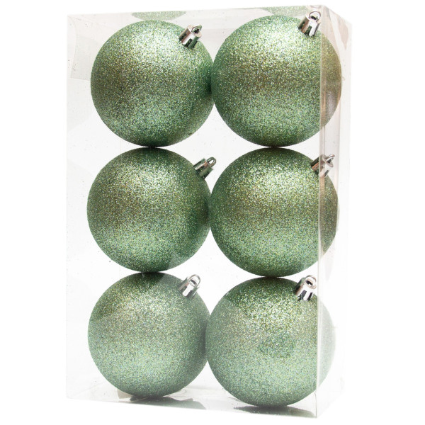 Набір ялинкових іграшок - кулі, 6 шт, D8 см, м'ятний, гліттер, пластик (891305)
