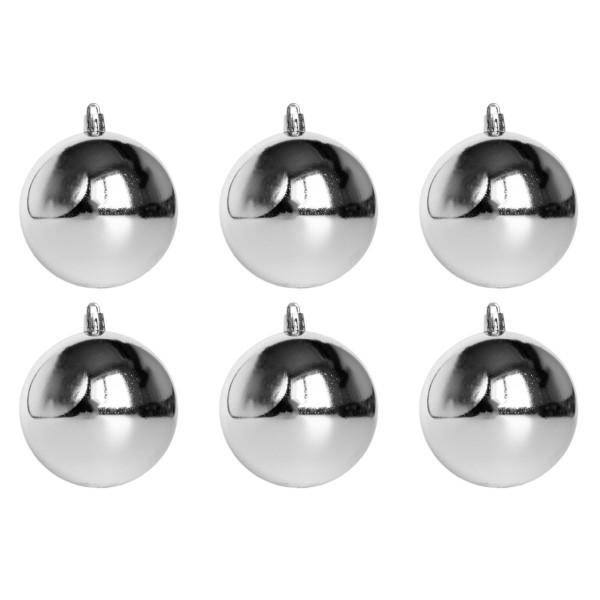 Набір ялинкових іграшок - кулі, 6 шт, D8 см, сріблястий, глянець, пластик (890810)