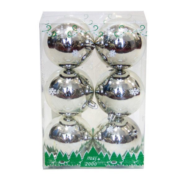 Набір ялинкових іграшок - кулі, 6 шт, D8 см, сріблястий, глянець, пластик (890810)