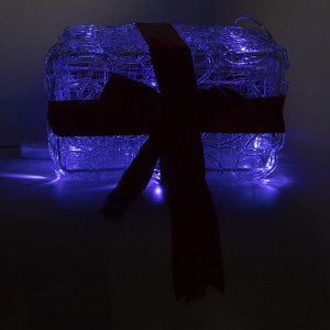 Світлодіодна декорація - подарункова коробка, 11 см, прозорий, 20л, блакитний, акрил (040865)