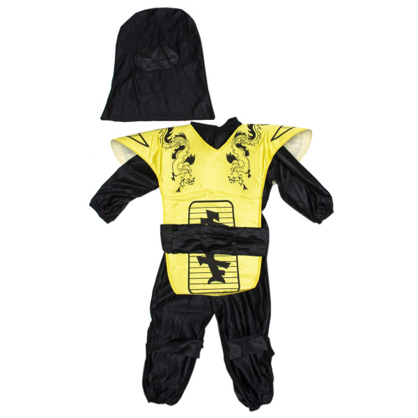 Дитячий карнавальний костюм ніндзя, 4 роки - 102 см, чорний, жовтий, поліестер (460489-1)