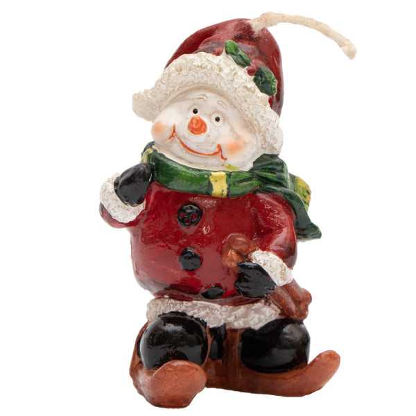 Свічка - Сніговик на лижах, 6 см, білий з червоним, парафін (790234-4)