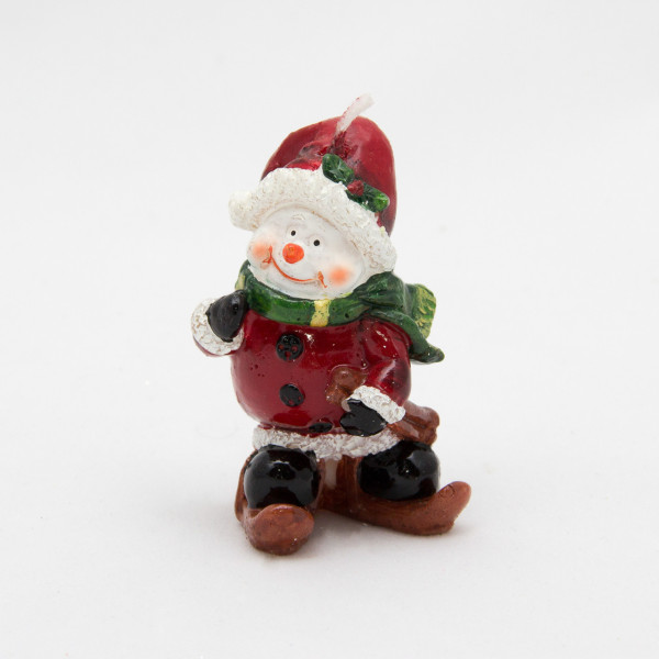 Свічка - Сніговик на лижах, 6 см, білий з червоним, парафін (790234-4)