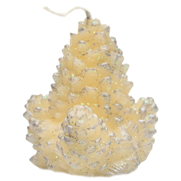 Свічка - Шишка, 7,2x7x7,2 см, білий зі сріблястим, парафін (791439)