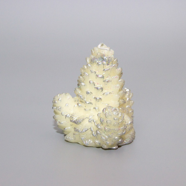 Свічка - Шишка, 7,2x7x7,2 см, білий зі сріблястим, парафін (791439)