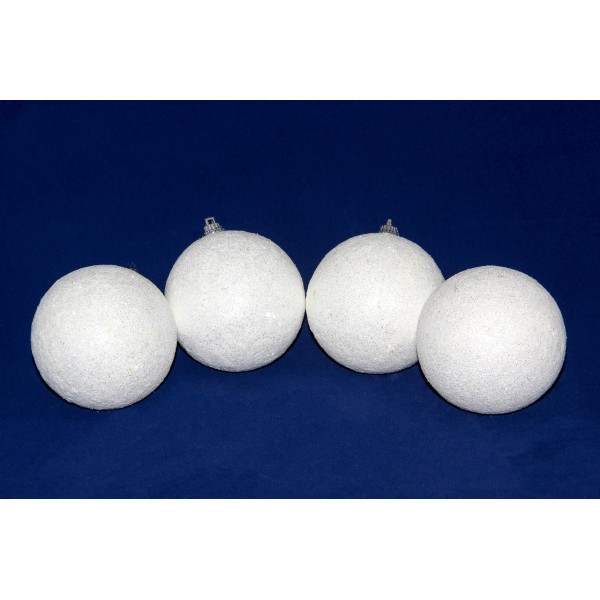 Набір ялинкових іграшок - пінопластові кулі з блискітками, 4 шт, D8 см, білий, пінопласт (200039)