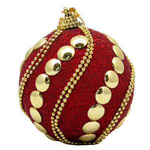 Ялинкова іграшка - куля, D 8,5 см, червона, золотиста, пінопласт, пластик (661442-3)