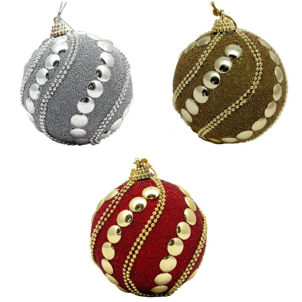 Ялинкова іграшка - куля, D 8,5 см, червона, золотиста, пінопласт, пластик (661442-3)
