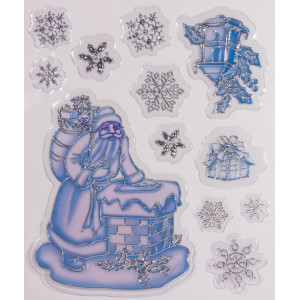 Новорічна прикраса - аркуш з наклейками, 12 шт, 24x20 см, сріблястий, синій, ПВХ, PET (070113)