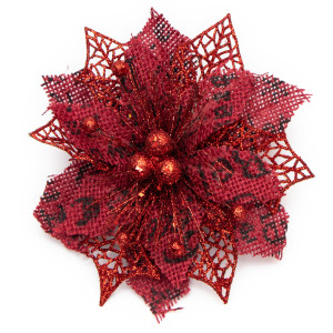 Ялинкова іграшка на кліпсі - Квітка, 15 см, червоний, метал, тканина (004744)
