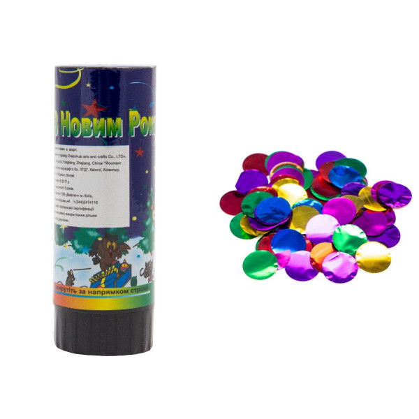 Хлопавка пружинна, 11 см, різнокольорові кружечки з фольги (400140)