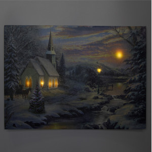 Картина, що світиться - зимовий будинок біля лісу з освітленими вікнами, 6 LЕD ламп, 30x40 см (940140)