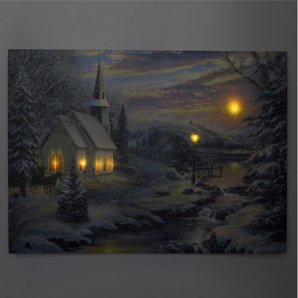 Картина, що світиться - зимовий будинок біля лісу з освітленими вікнами, 6 LЕD ламп, 30x40 см (940140)