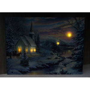 Картина, що світиться - зимовий будинок біля лісу з освітленими вікнами, 6 LЕD ламп, 30x40 см (940140)