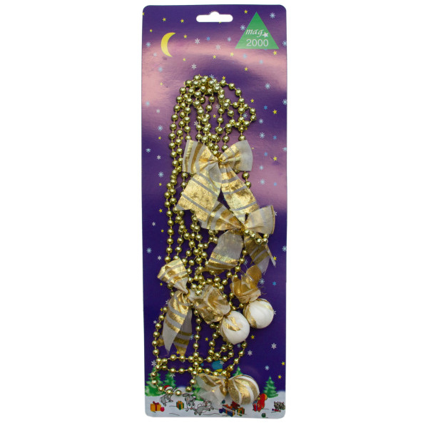 Намисто на ялинку з прикрасами, 2,7 м, золотистий, пластик, текстиль (471171-2)