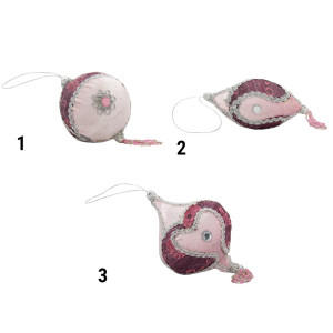 Ялинкова іграшка м'яка - Дзига, 10 см, рожевий з бордовим, текстиль з бісером (430239-3)