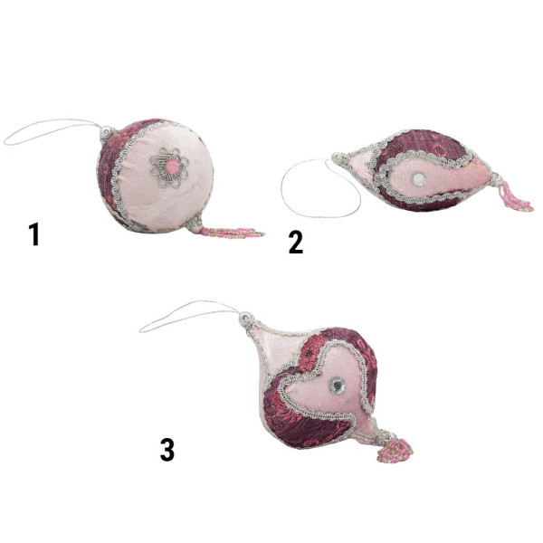 Ялинкова іграшка м'яка - Дзига, 10 см, рожевий з бордовим, текстиль з бісером (430239-3)