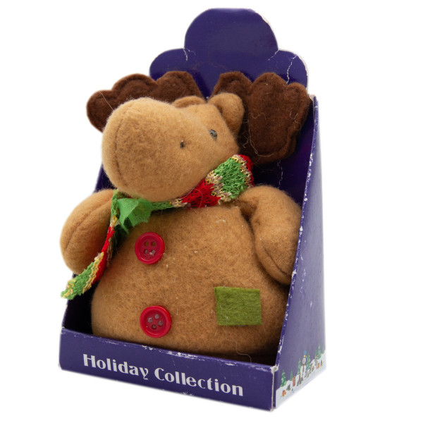 Ялинкова іграшка м'яка - Коричневий лось з червоними ґудзиками, 9 см, коричневий, текстиль (000265-13)