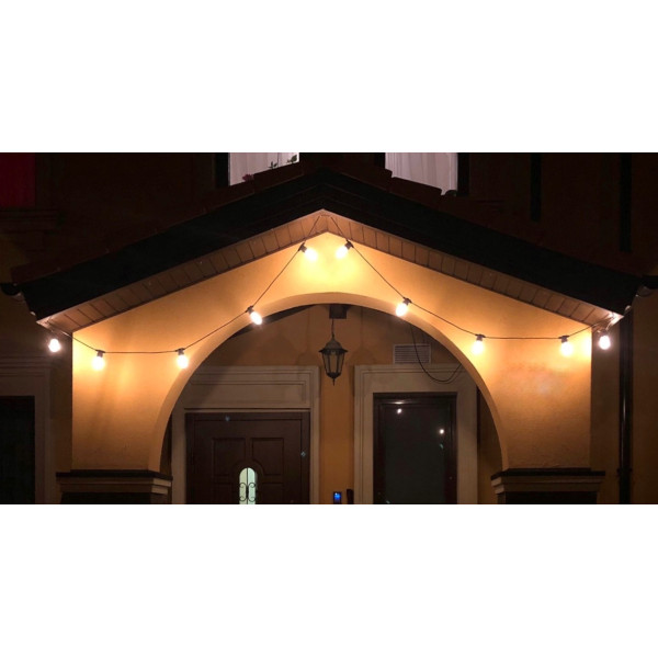 Світлодіодна гірлянда, 8,4 м, 10 ламп E27 з двома нитками, подовжувач, теплий білий, IP44 (930066)