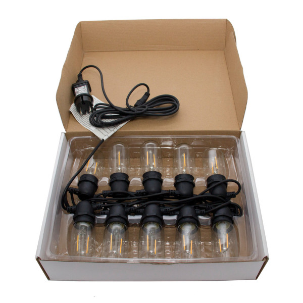 Світлодіодна гірлянда, 8,4 м, 10 ламп E27 з двома нитками, подовжувач, теплий білий, IP44 (930066)