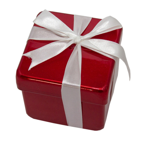 Новорічна ялинкова іграшка - фігурка Подарунок з білим бантом 10 см, червоний, пластик (110230-3)