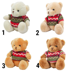 М'яка іграшка - ведмедик у светрі, 15 см, бежевий, штучне хутро (395025)