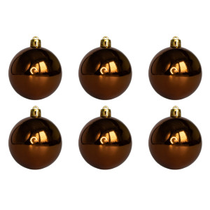 Набір ялинкових іграшок - кулі, 6 шт, D6 см, глянець, шоколадний, пластик (251512)